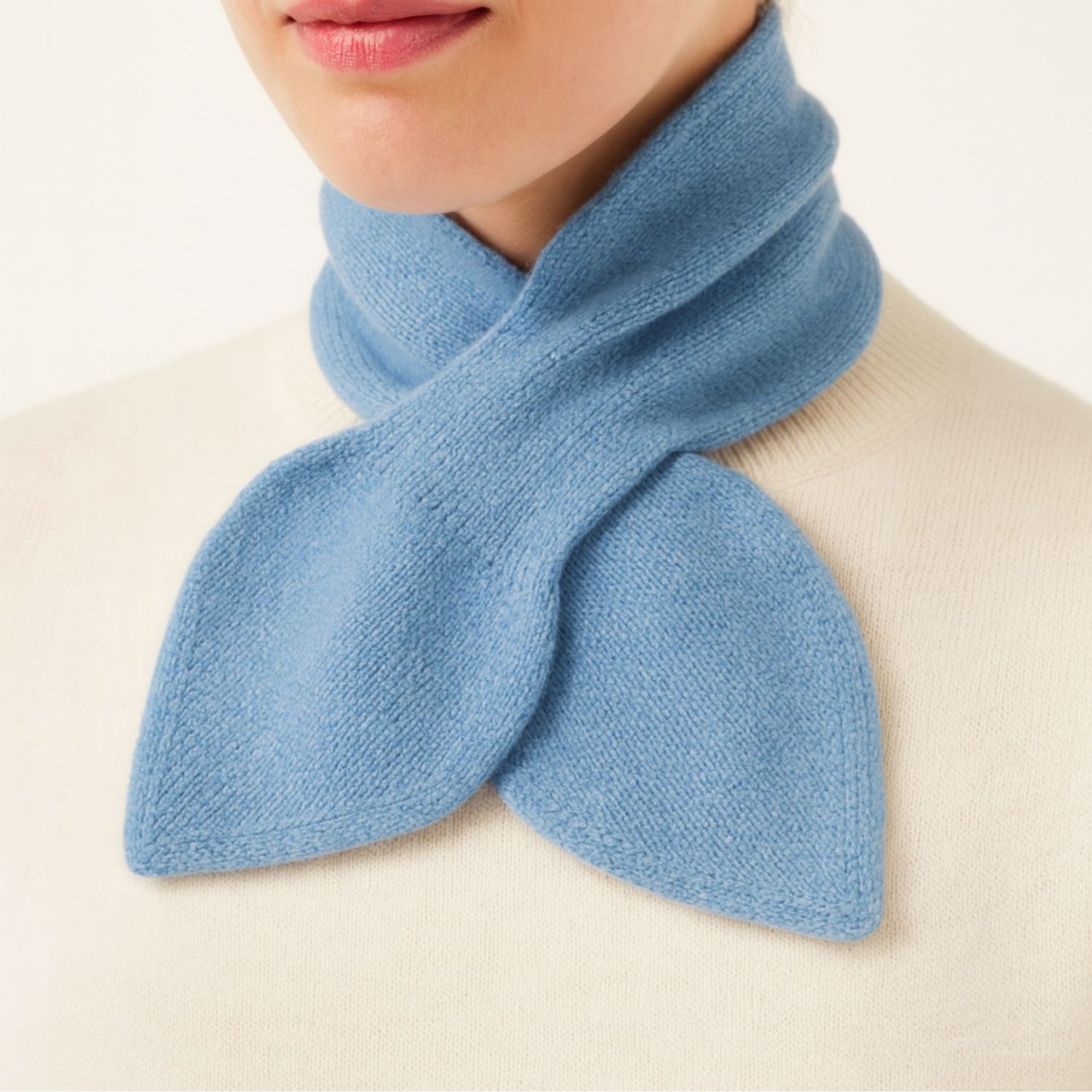 Cashmere Bow Tie Scarf - Pure Cashmere Sky Blue Color Neck Warmer