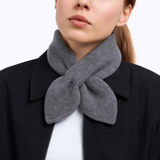 Cashmere Bow Tie Scarf - Pure Cashmere Grey Neck Warmer