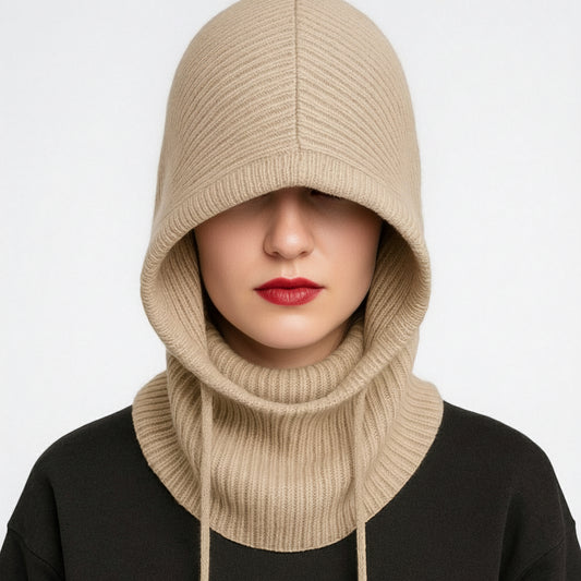 Beige Merino Wool Blend Balaclava – Soft Winter Hood by Wool and Cloud