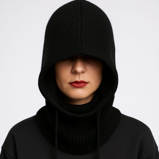 Blak Merino Wool Blend Balaclava – Soft Winter Hood by Wool and Cloud