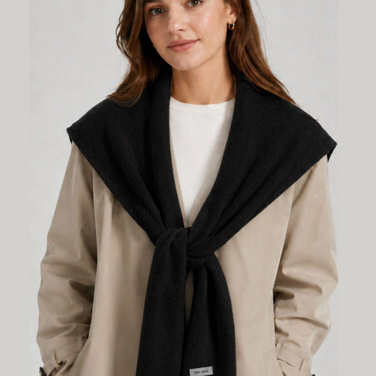 Black Wool Shoulder Scarf Designed for Layering