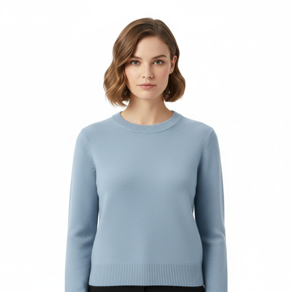 Hellblauer Kaschmir- und Wollpullover