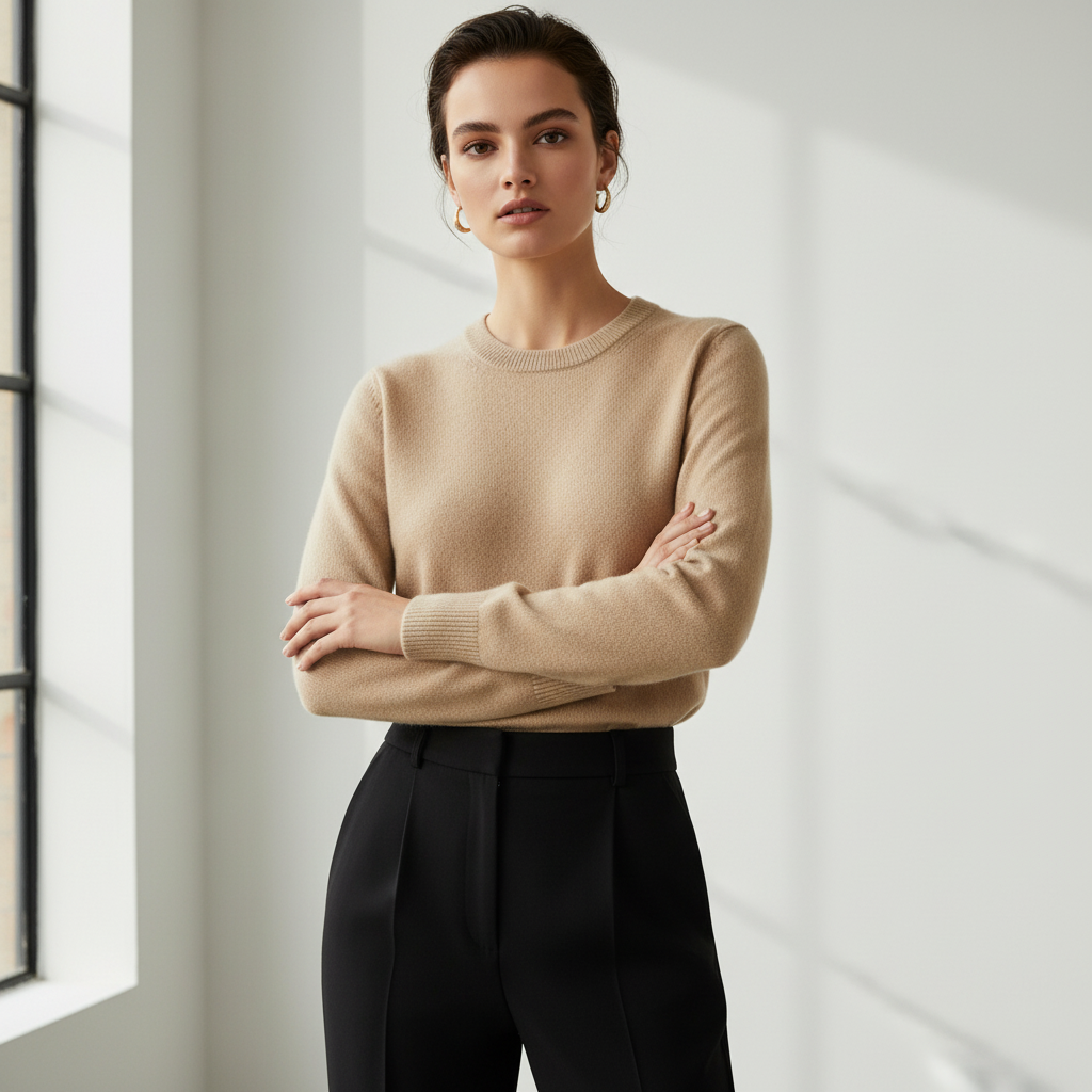 Nude Color Cashmere And Wool Sweater