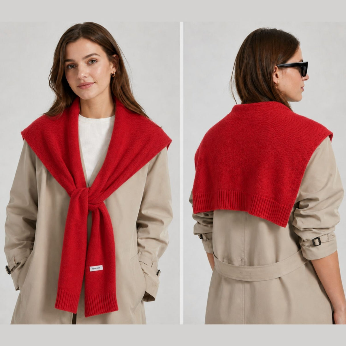Red Wool Shoulder Scarf Designed for Layering