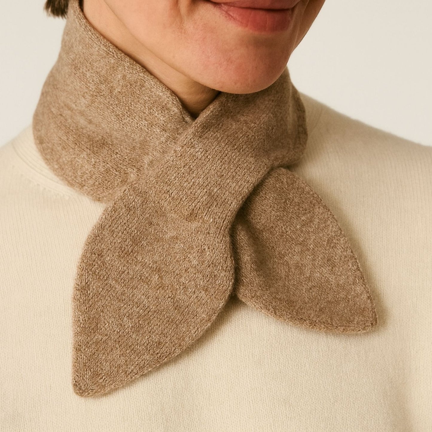 Cashmere Bow Tie Scarf - Pure Cashmere Nude Color Neck Warmer