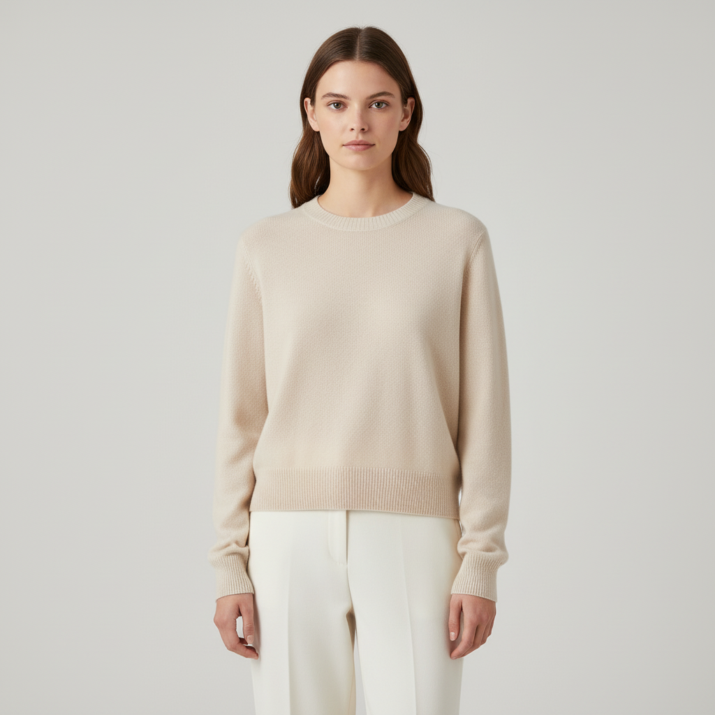 Beige Color Cashmere And Wool Sweater