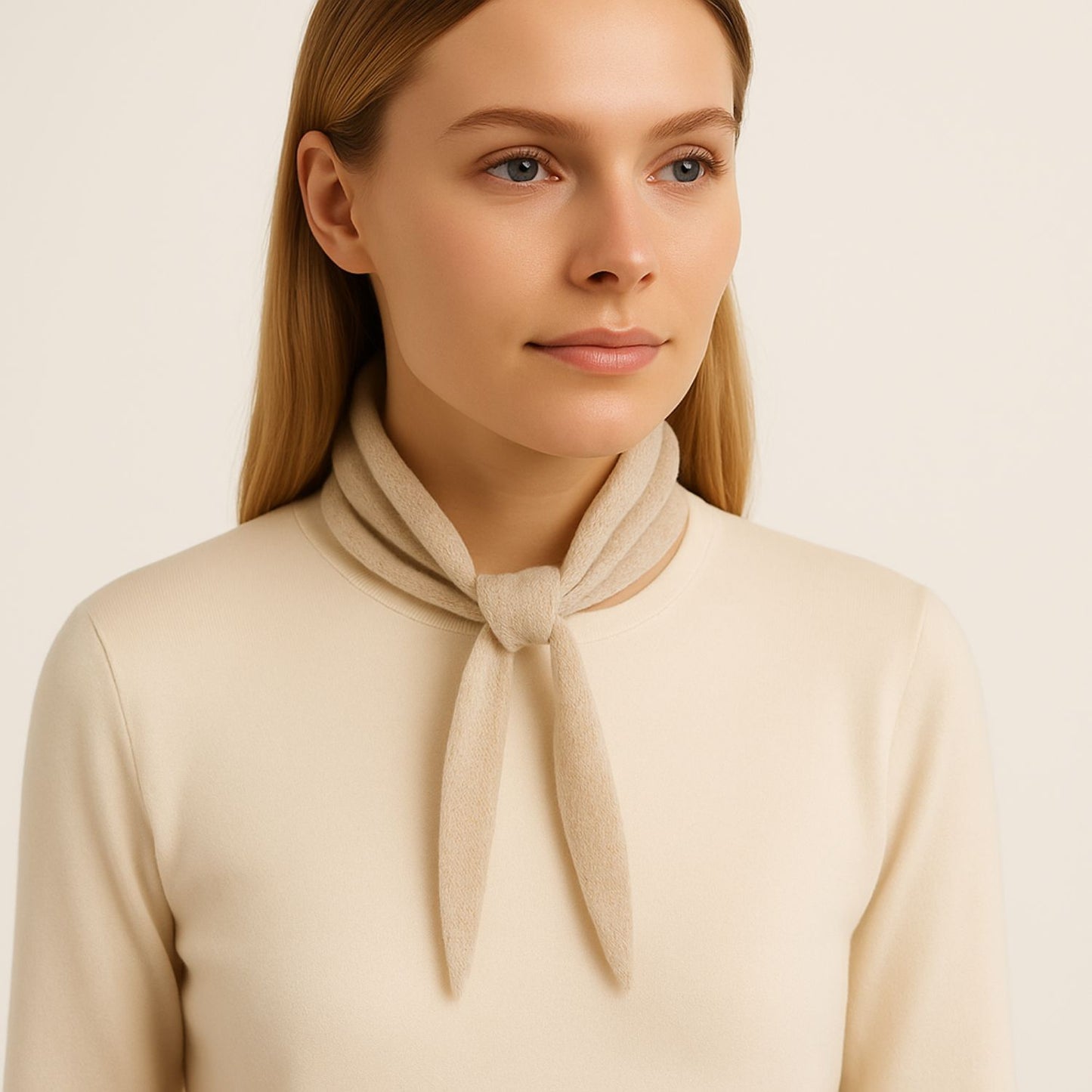 Cashmere Skinny Tie Scarf Lille Tørklæde - Beige Color
