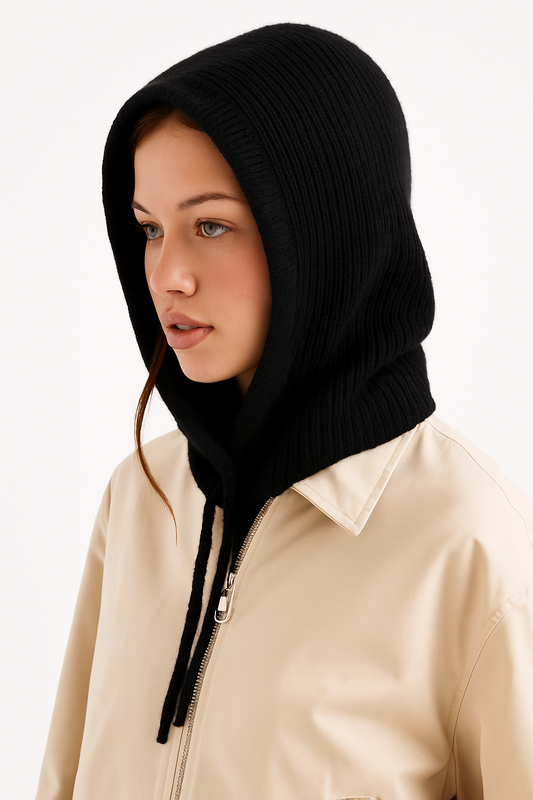 Blak Merino Wool Blend Balaclava – Soft Winter Hood by Wool and Cloud