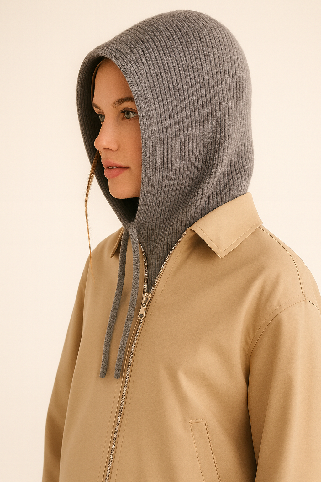 Grey Merino Wool Blend Balaclava – Soft Winter Hood by Wool and Cloud