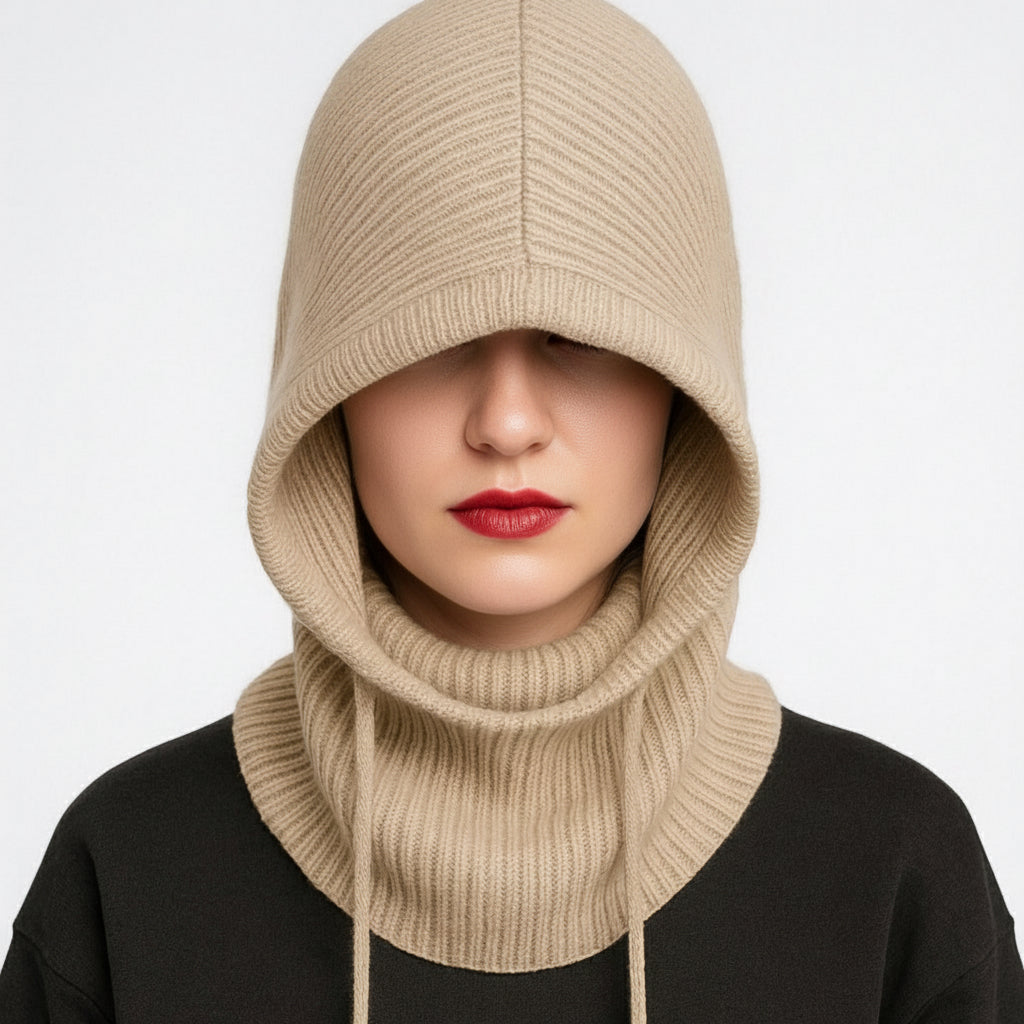 Beige Merino Wool Blend Balaclava – Soft Winter Hood by Wool and Cloud