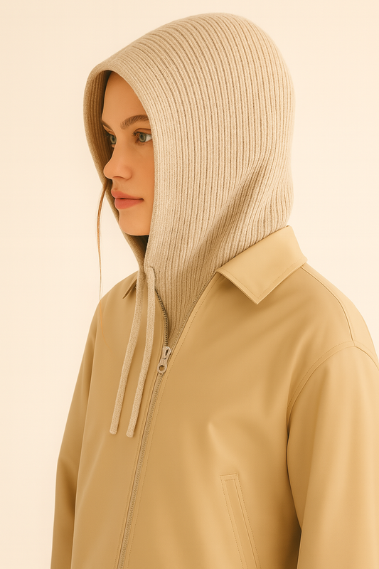 Beige Merino Wool Blend Balaclava – Soft Winter Hood by Wool and Cloud