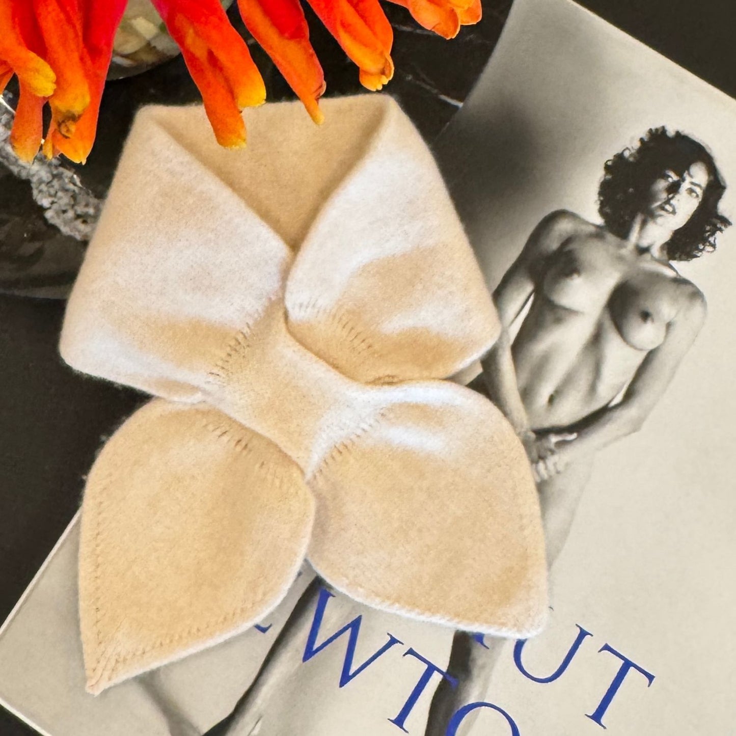 Cashmere Bow Tie Scarf - Pure Cashmere Scarf - Beige Color Neck Warmer