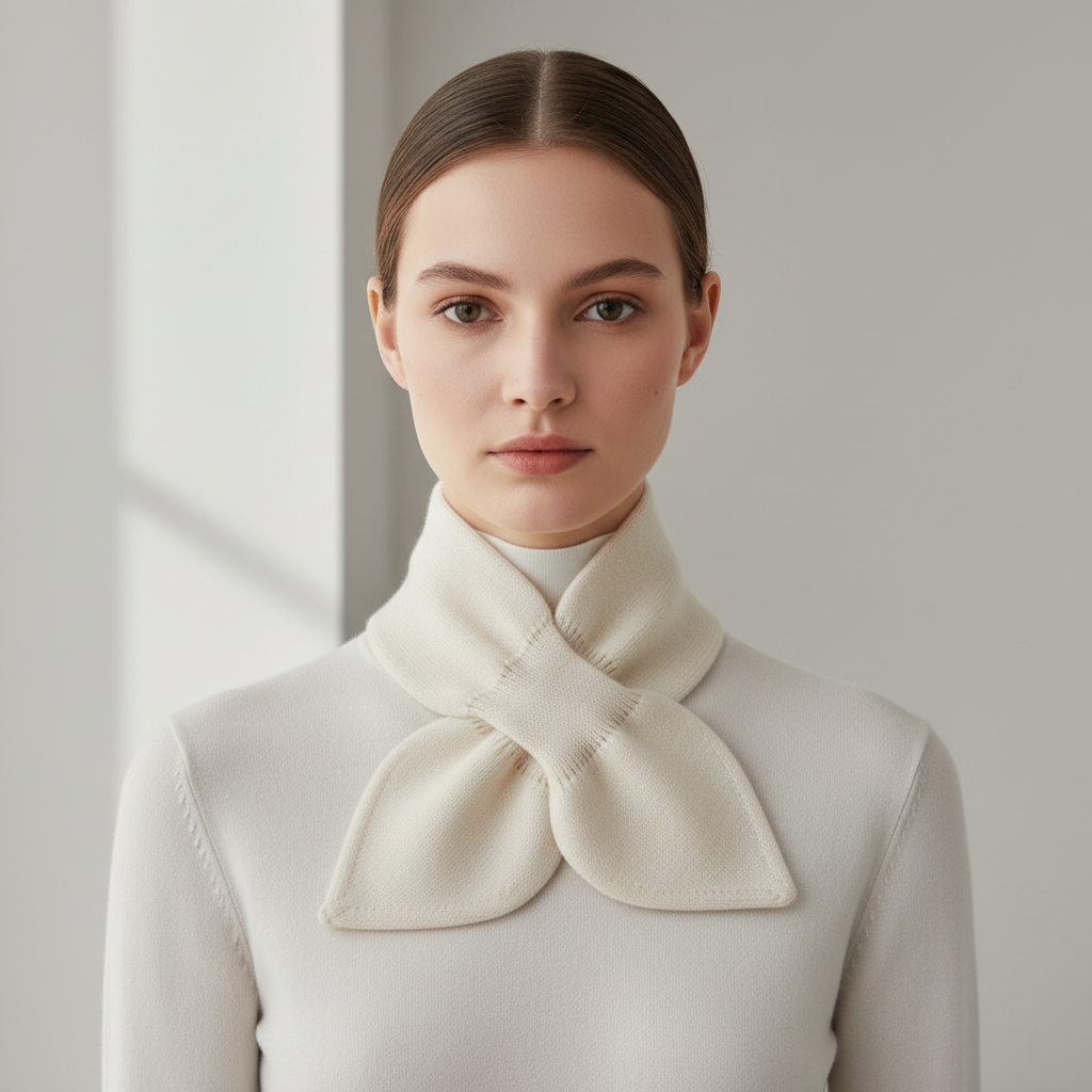 Cashmere Bow Tie Scarf - Pure Cashmere Scarf - Beige Color Neck Warmer