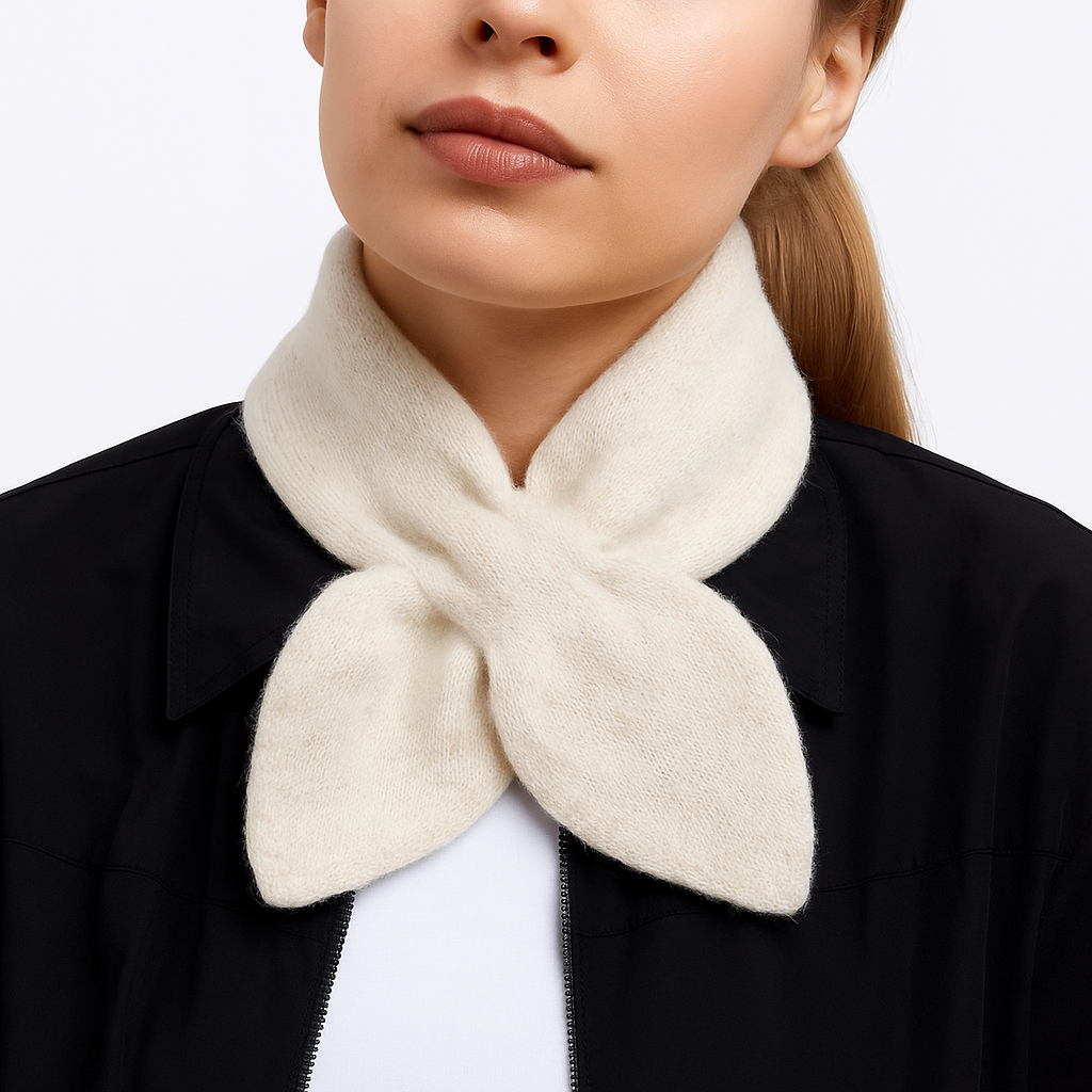 Cashmere Bow Tie Scarf - Pure Cashmere Scarf - Beige Color Neck Warmer