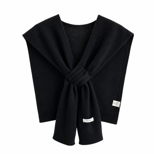 Black Wool Shoulder Scarf Designed for Layering