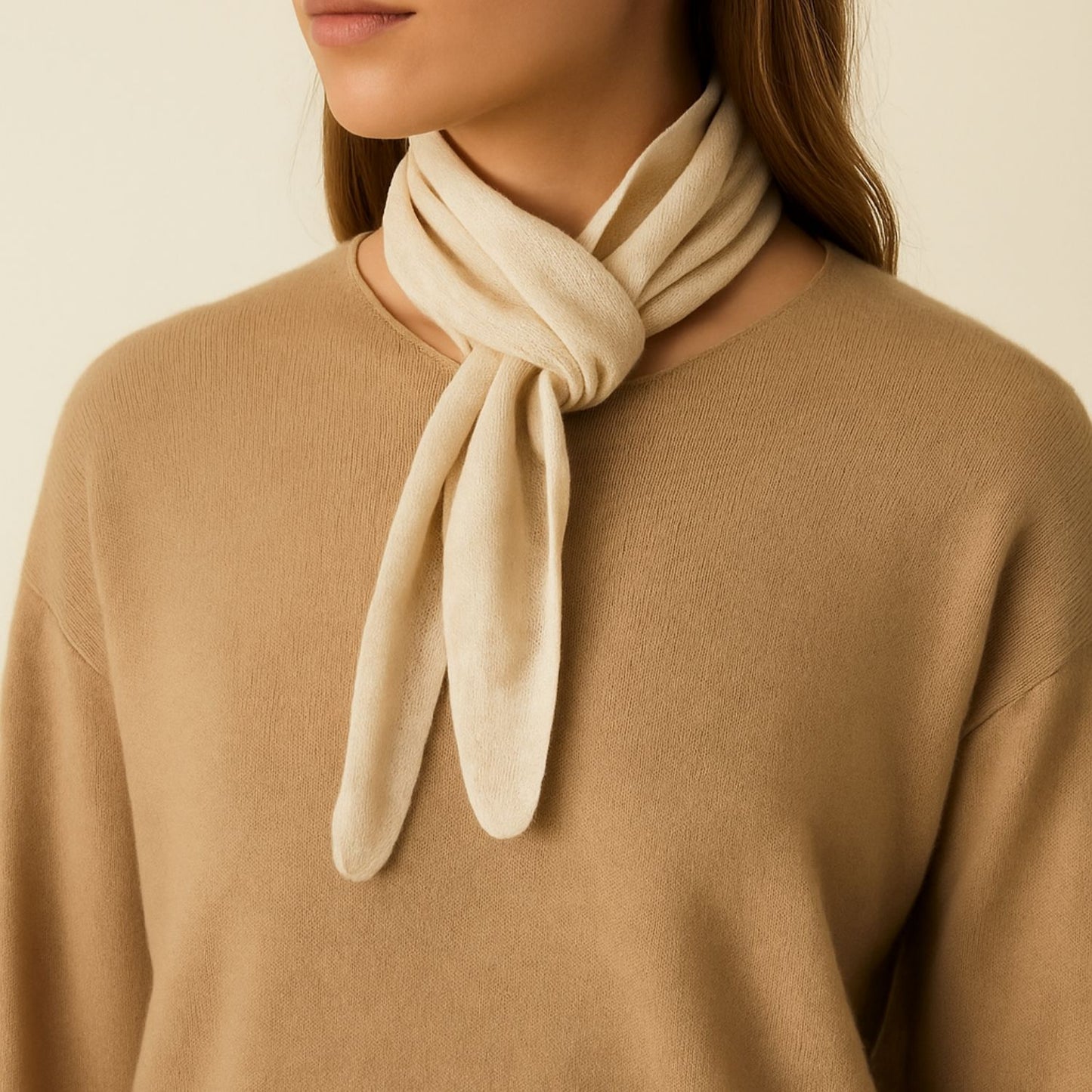Cashmere Skinny Tie Scarf Lille Tørklæde - Beige Color