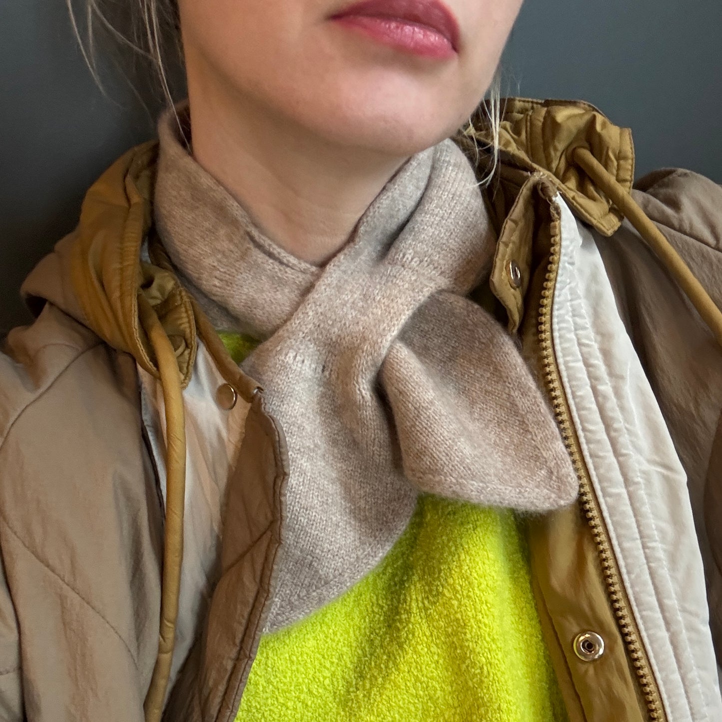 Cashmere Bow Tie Scarf - Pure Cashmere Nude Color Neck Warmer