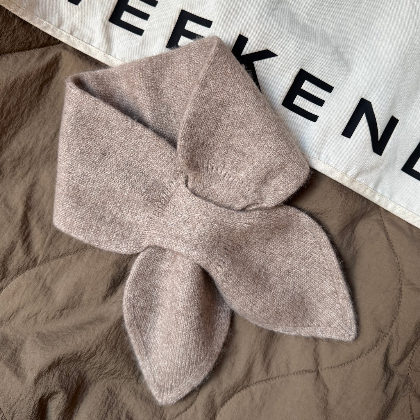 Cashmere Bow Tie Scarf - Pure Cashmere Nude Color Neck Warmer