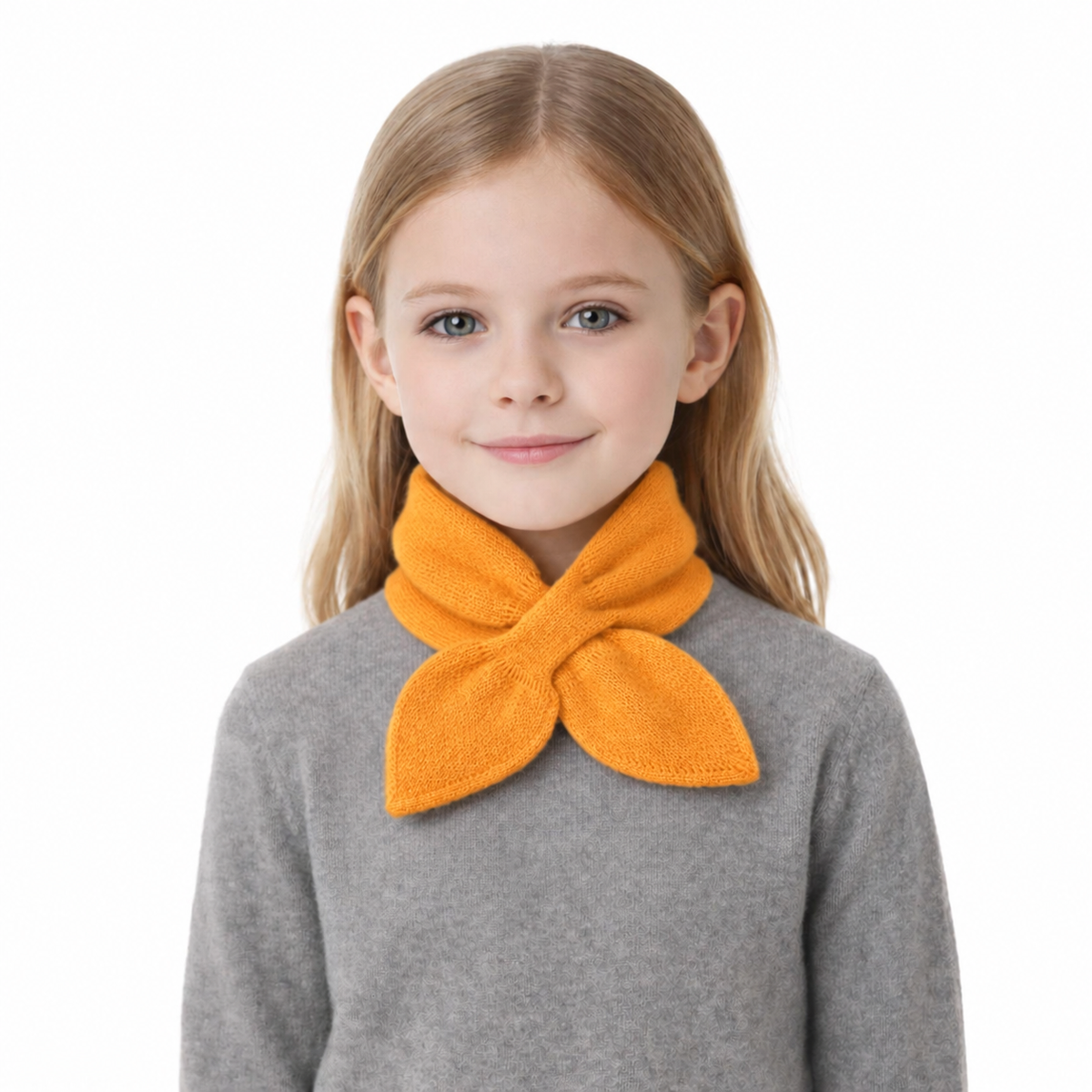 Cashmere Bow Tie Scarf For Girl - Pure Cashmere Scarf - Yellow Color Neck Warmer